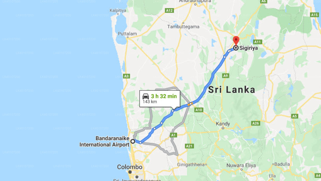 Transfert privé de la ville de Sigiriya à l'aéroport de Colombo (CMB)