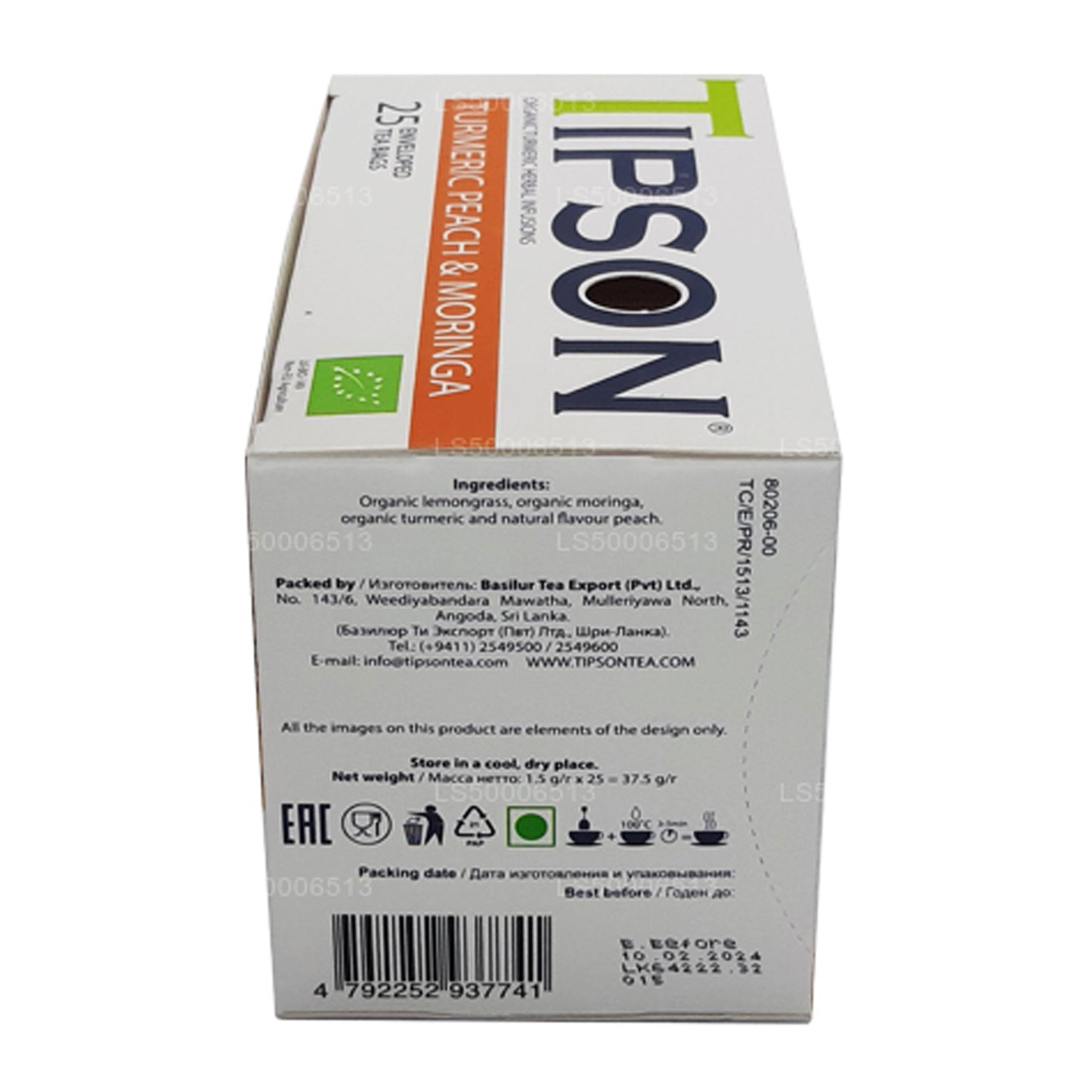 Tipson Tea, curcuma, pêche et moringa biologiques (37,5 g)