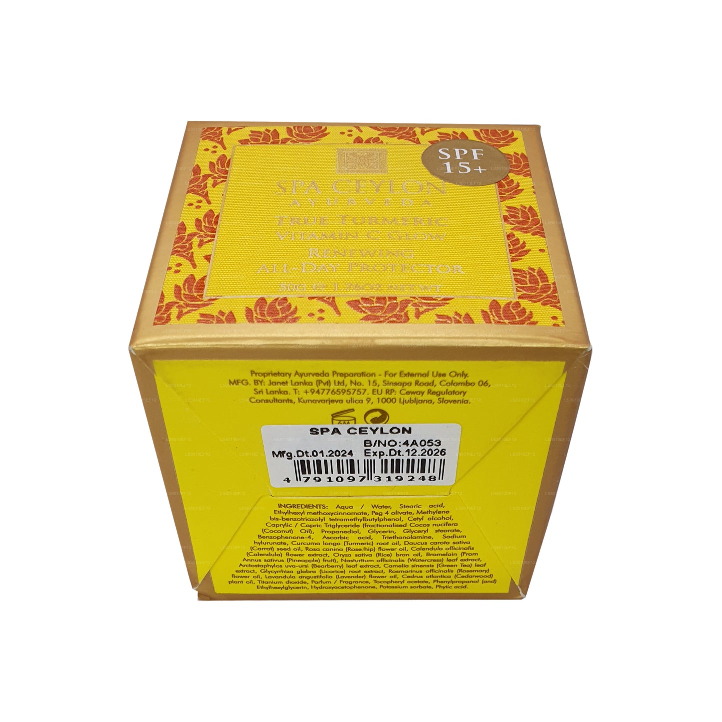 Spa Ceylon True Curcuma Crème protectrice régénérante à la vitamine C qui dure toute la journée (100 g)