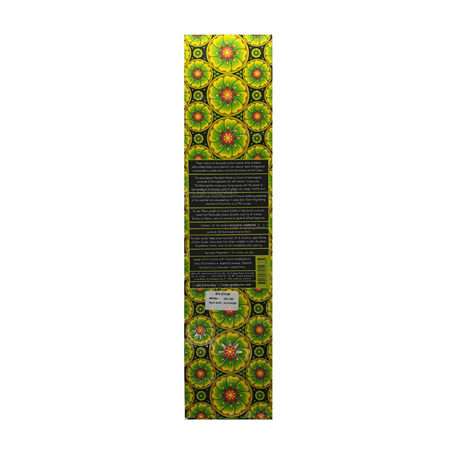 30 bâtonnets d'encens Spa Ceylon Lemongrass Mandarine Aromaveda