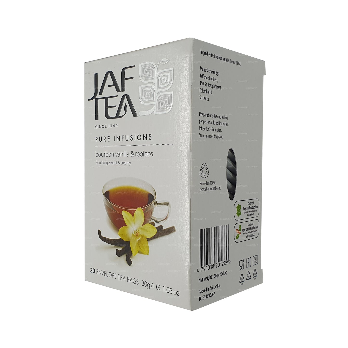 Jaf Tea Pure Infusions Collection Rooibos à la vanille bourbon (30 g) 20 sachets de thé