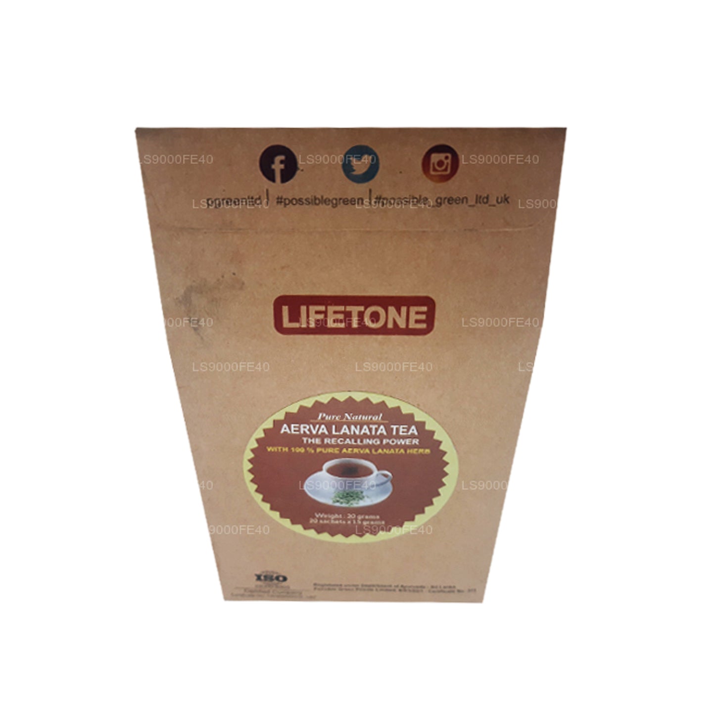 Lifetone (Polpala, Mountain Knotgrass) Aerva Lanata (30 g) 20 sachets de thé