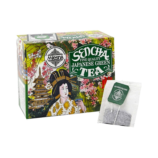 Thé vert japonais Mlesna Tea Sencha 50 sachets de thé (100 g) avec ficelle et étiquette