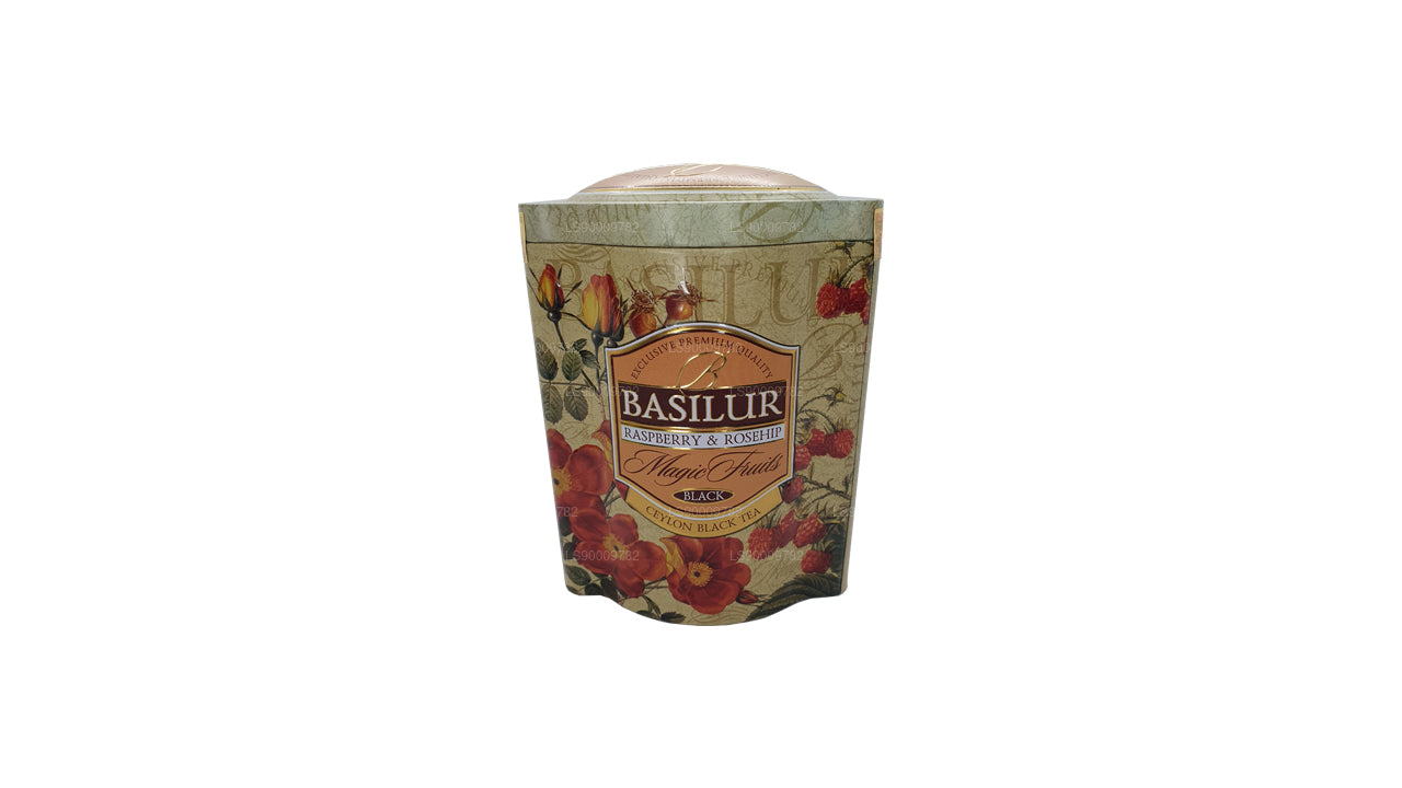 Boîte en étain Basilur Magic Fruits à la framboise et à la rose musquée (100 g)