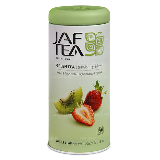 Boîte de 100 g de Jaf Tea Pure Green Collection à la fraise et au kiwi