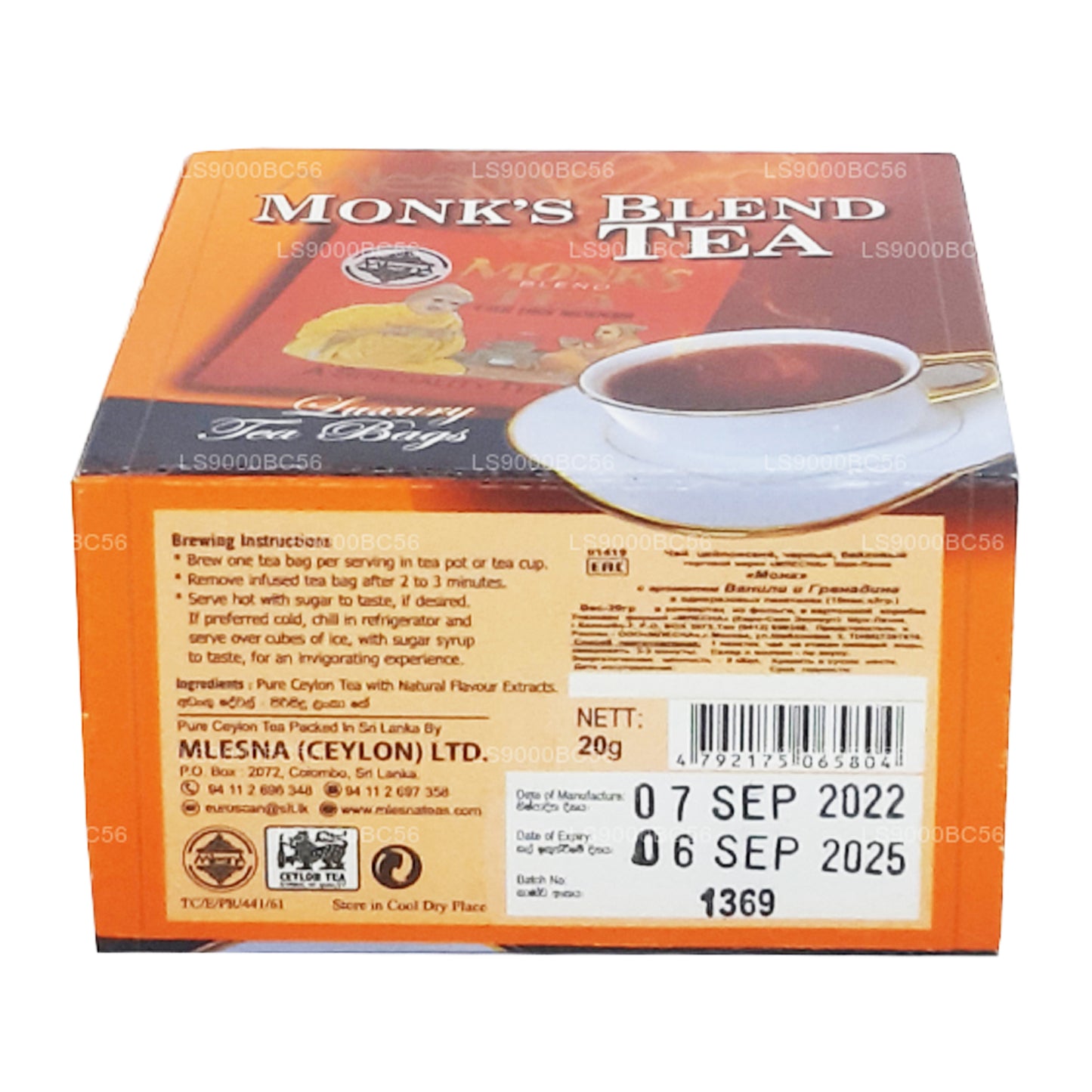 Thé Melsna Monk's Blend (20 g) 10 sachets de thé de luxe