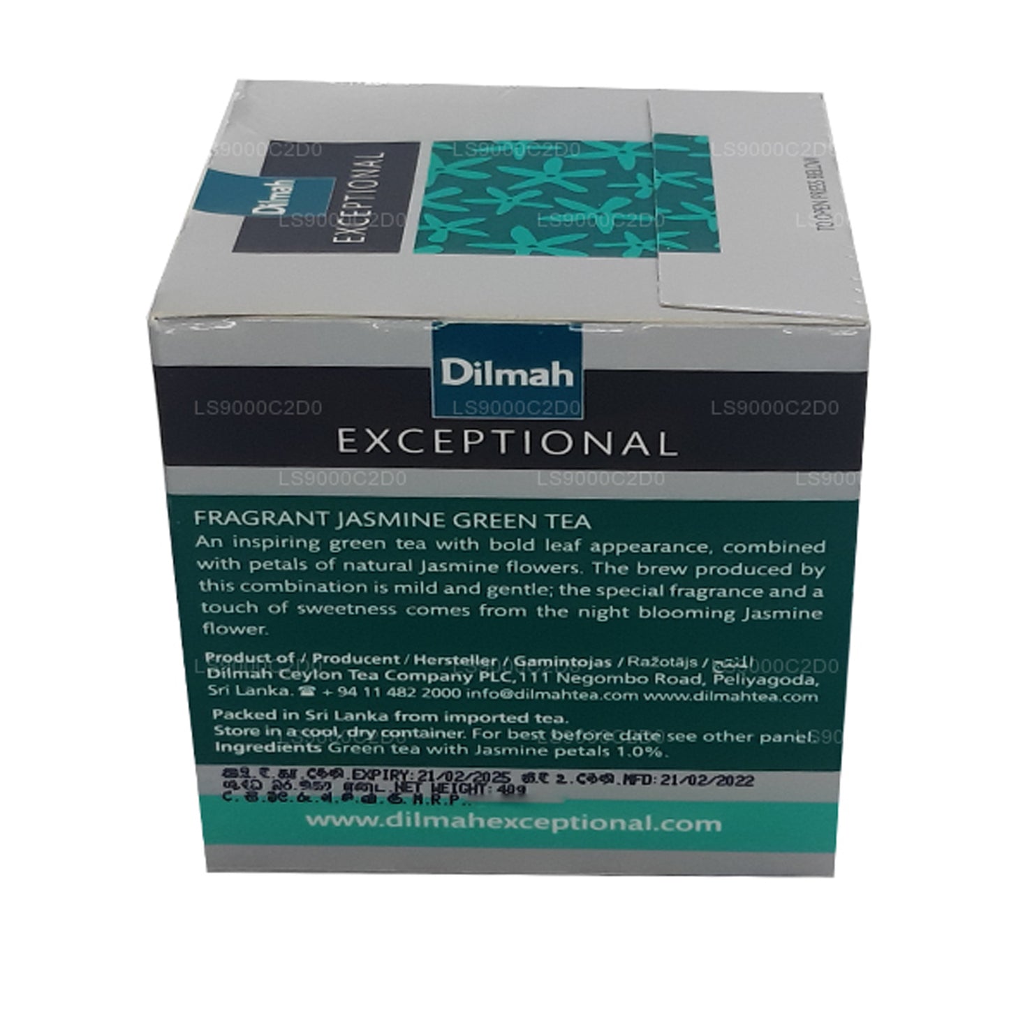 Thé Dilmah Exceptional parfumé au jasmin et à la vraie feuille verte (40 g) 20 sachets de thé