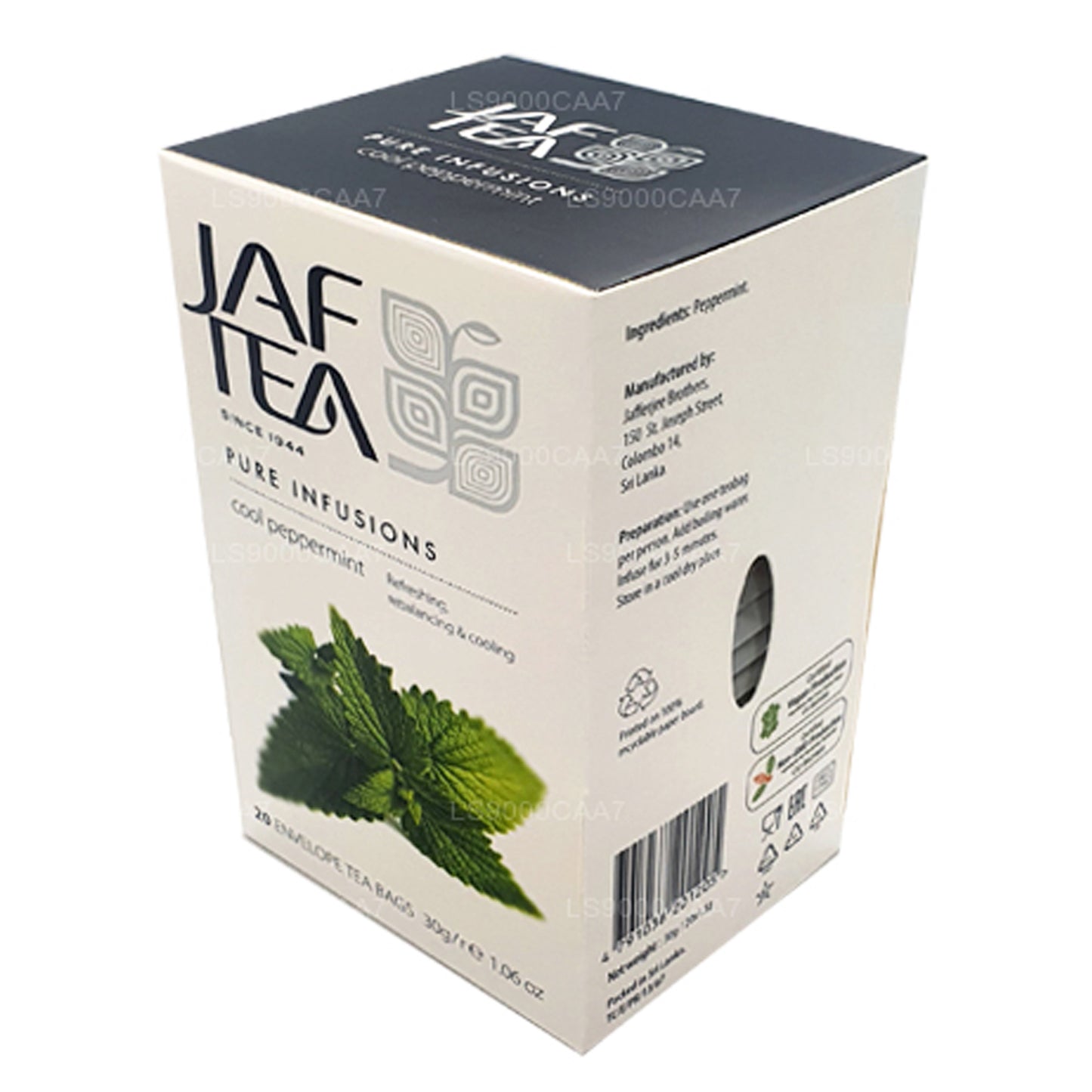 Sachets de thé en papillote à la menthe poivrée Jaf Tea Pure Infusions Collection (30 g)