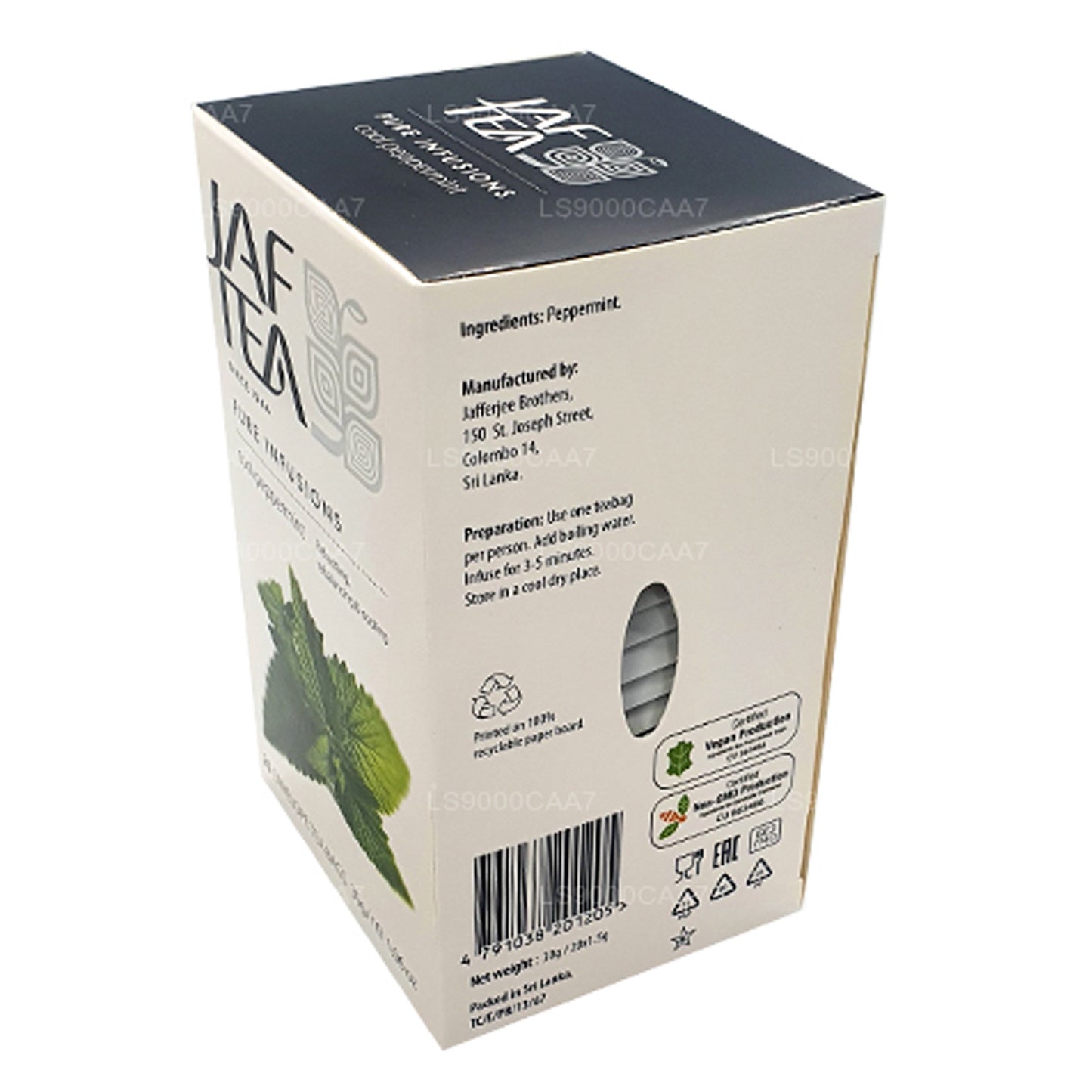 Sachets de thé en papillote à la menthe poivrée Jaf Tea Pure Infusions Collection (30 g)