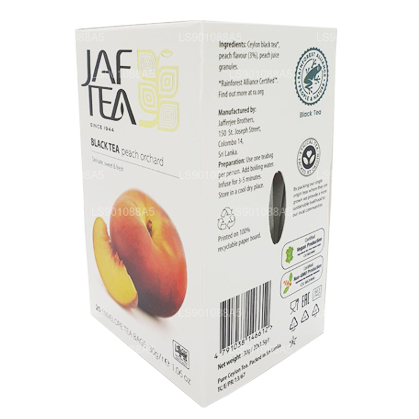 Thé noir Jaf Tea Pure Fruits Collection Peach Orchard (30 g) 20 sachets de thé
