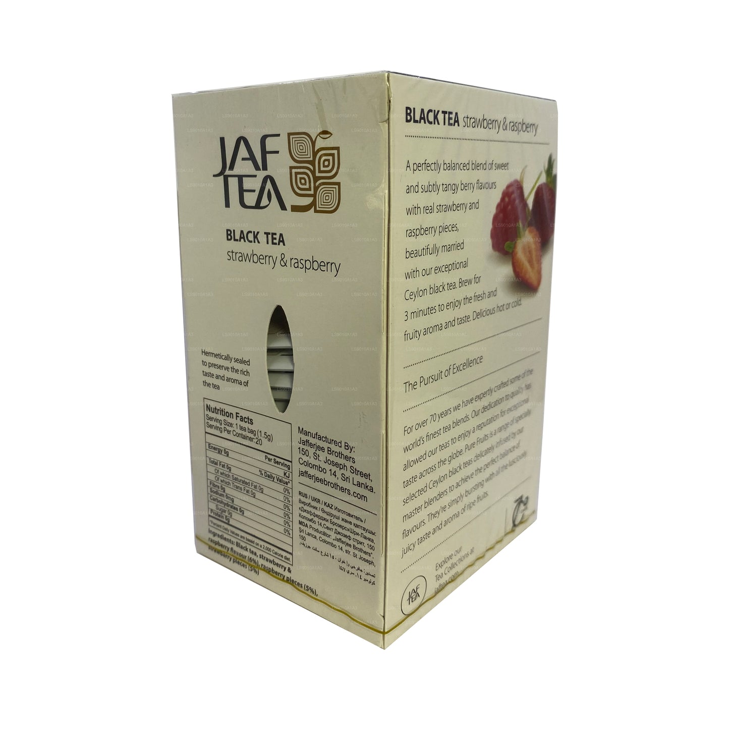 Jaf Tea Pure Fruits Collection Thé noir à la fraise et à la framboise (30 g) 20 sachets de thé