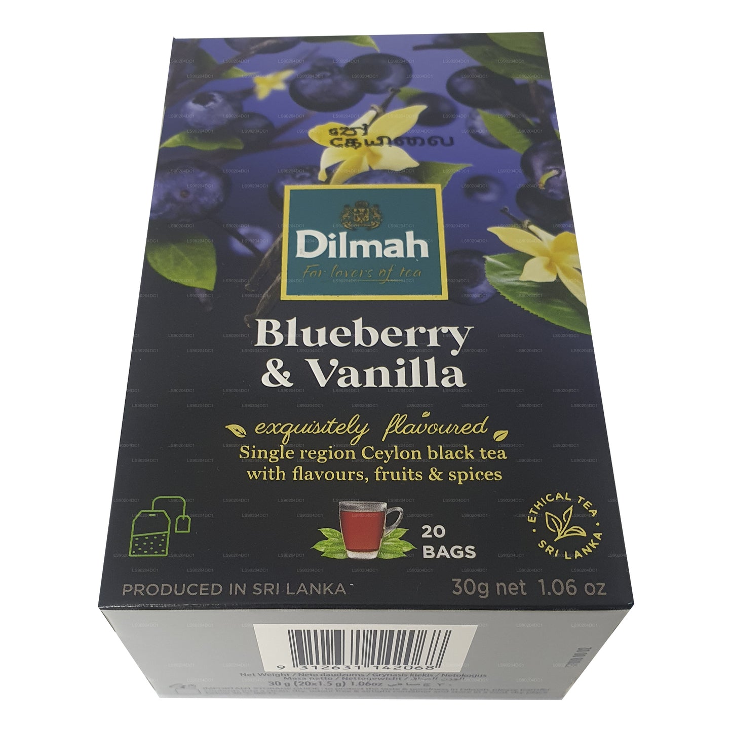 Thé aromatisé à la myrtille et à la vanille Dilmah (40 g) 20 sachets de thé