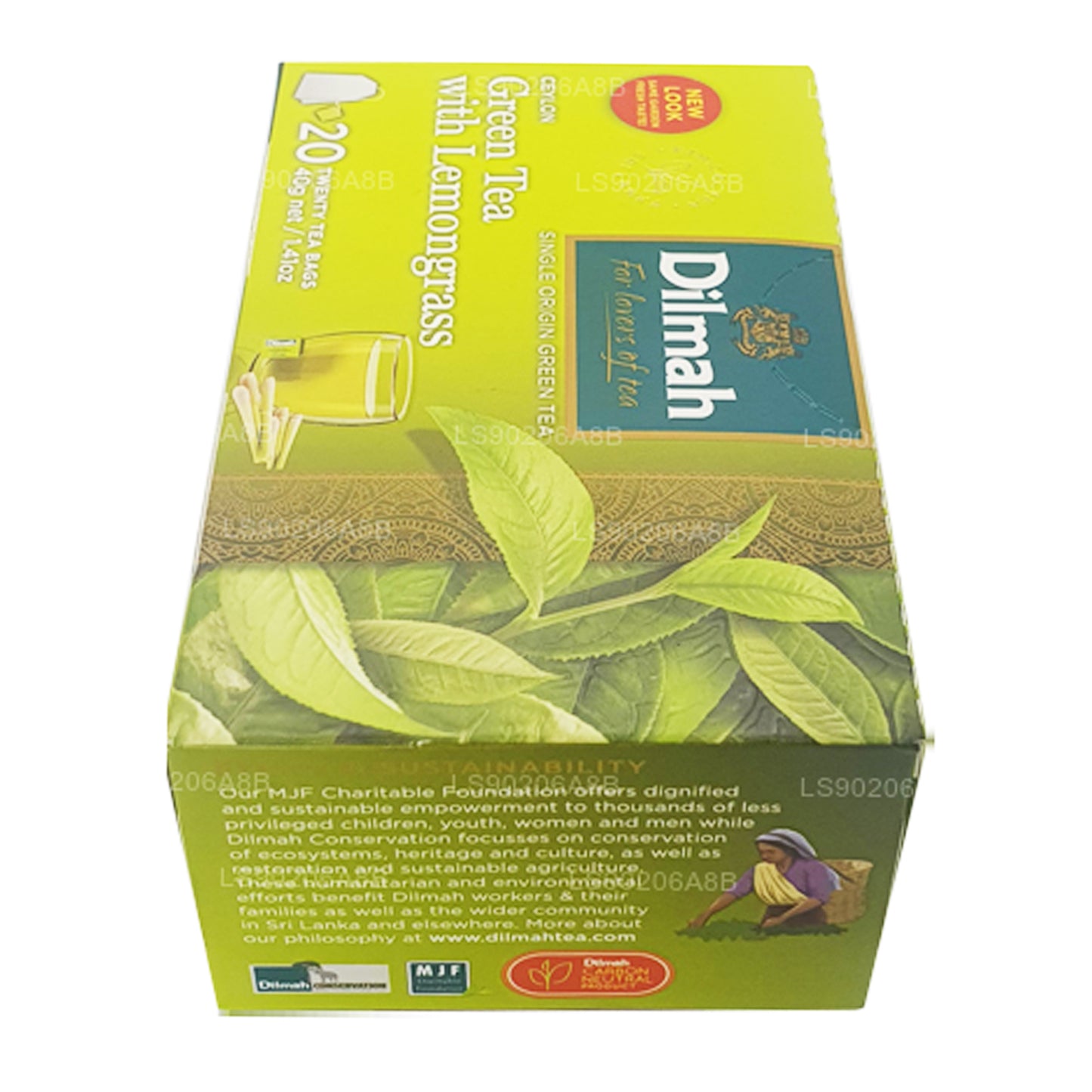 Thé vert pur de Ceylan Dilmah avec thé à la citronnelle (40g) 20 sachets de thé