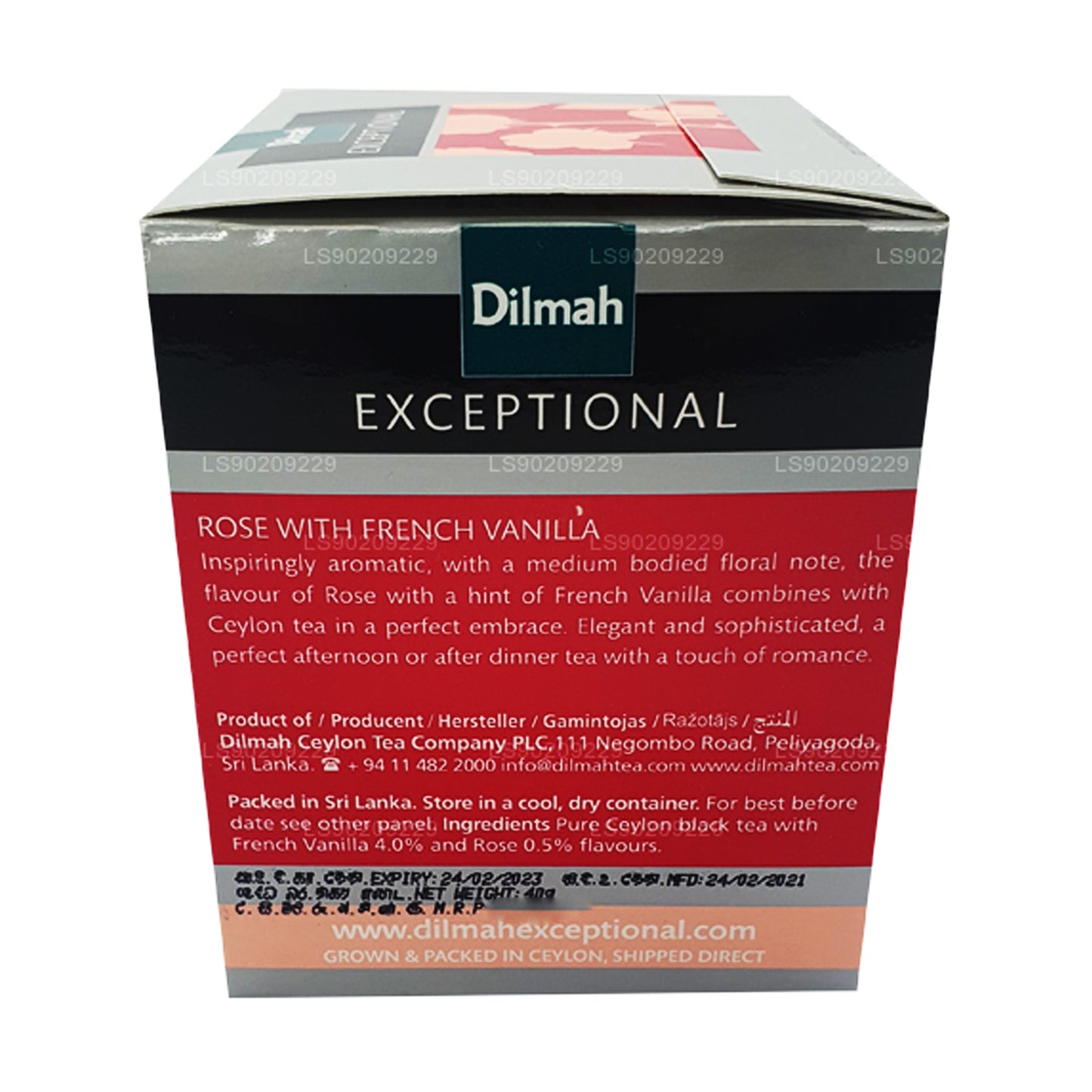 Dilmah Exceptional Rose à la vanille française (40g) 20 sachets de thé