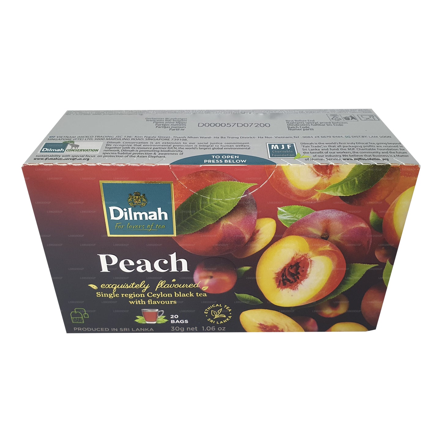 Thé noir de Ceylan aromatisé à la pêche Dilmah (30g) 20 sachets