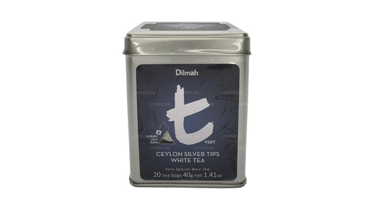 Boîte à thé blanche Dilmah série T VSRT Ceylon Silver Tips (40 g), feuille en vrac