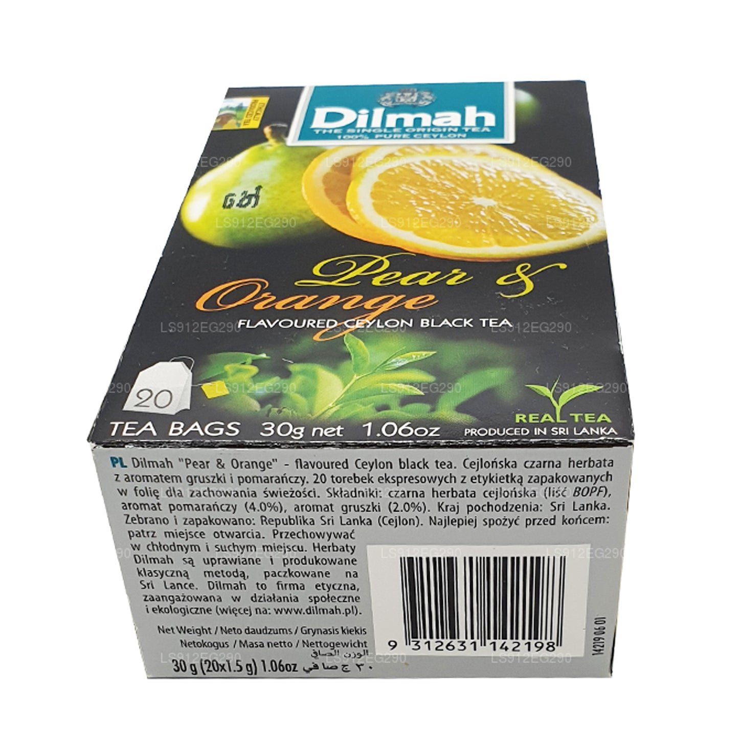 Thé noir de Ceylan aromatisé à la poire et à l'orange Dilmah (30g) 20 sachets de thé