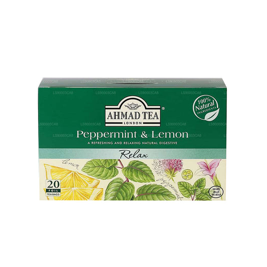 Ahmad Tea à la menthe poivrée et au citron (30 g) 20 sachets de thé en aluminium