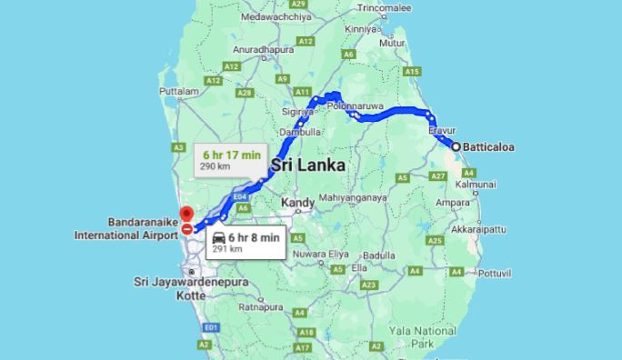 Transfert privé de la ville de Batticaloa à l'aéroport de Colombo (CMB)
