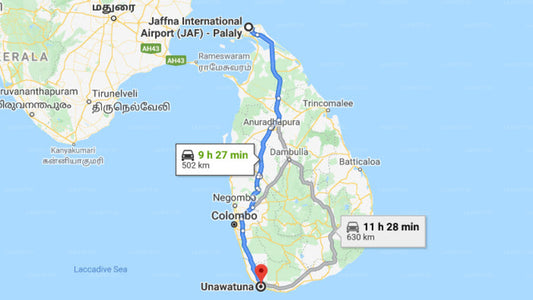 Jaffna Airport (JAF) to Unawatuna City Private Transfer