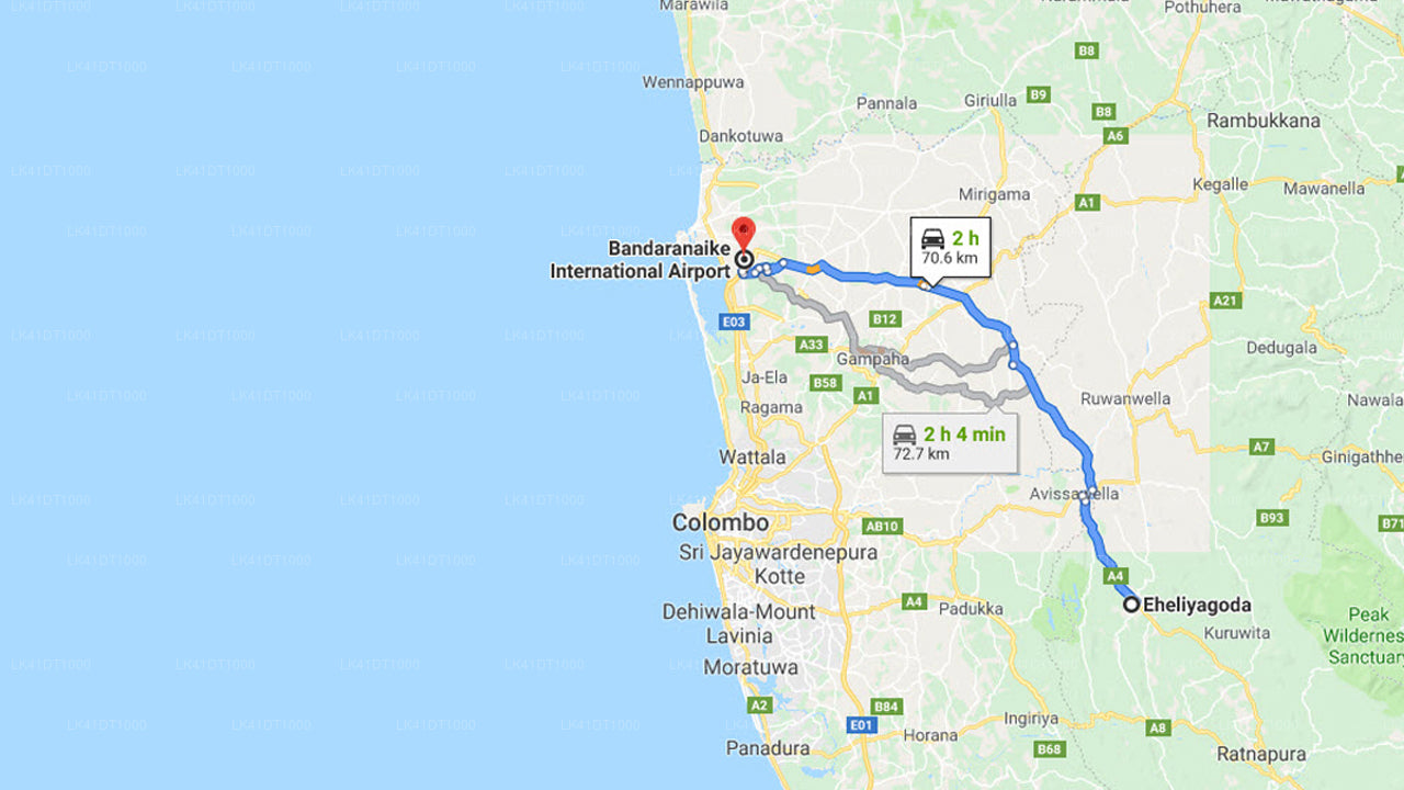 Eheliyagoda City to Colombo Airport (CMB) Private Transfer