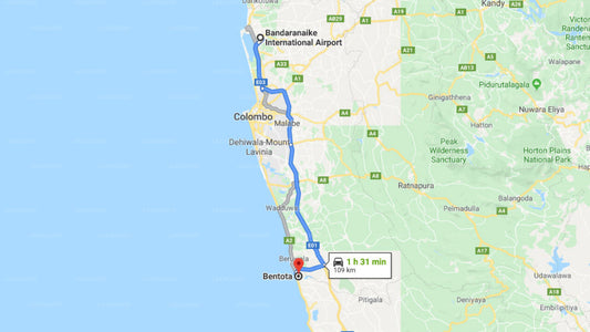 Transfer between Colombo Airport (CMB) and Club Villa, Bentota