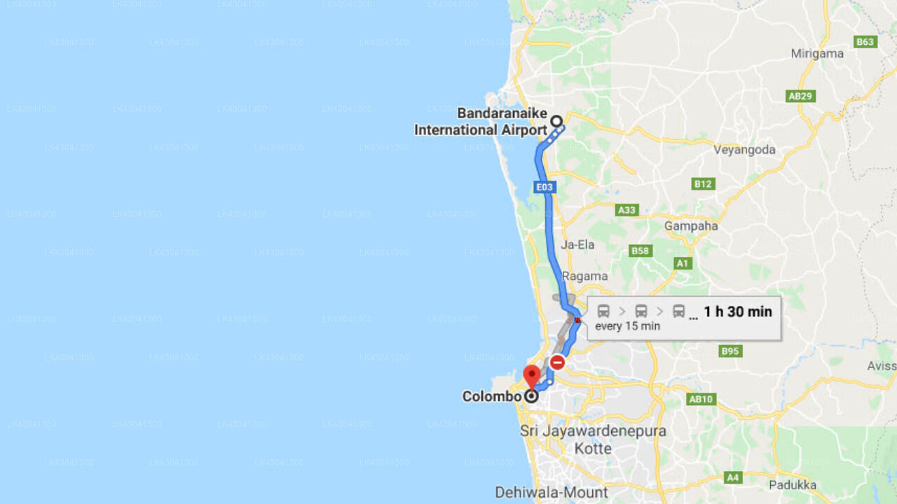 Transfer between Colombo Airport (CMB) and Silvikris Villas, Colombo