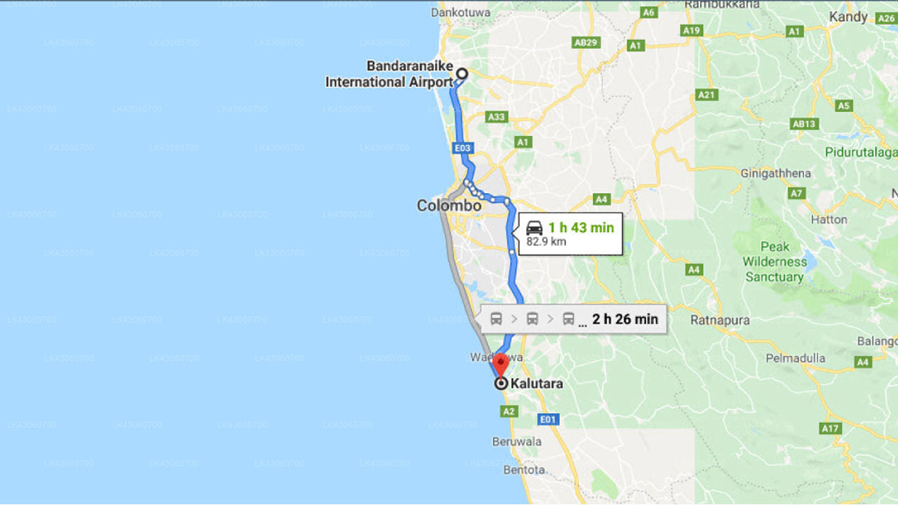 Transfer between Colombo Airport (CMB) and Gedara, Kalutara