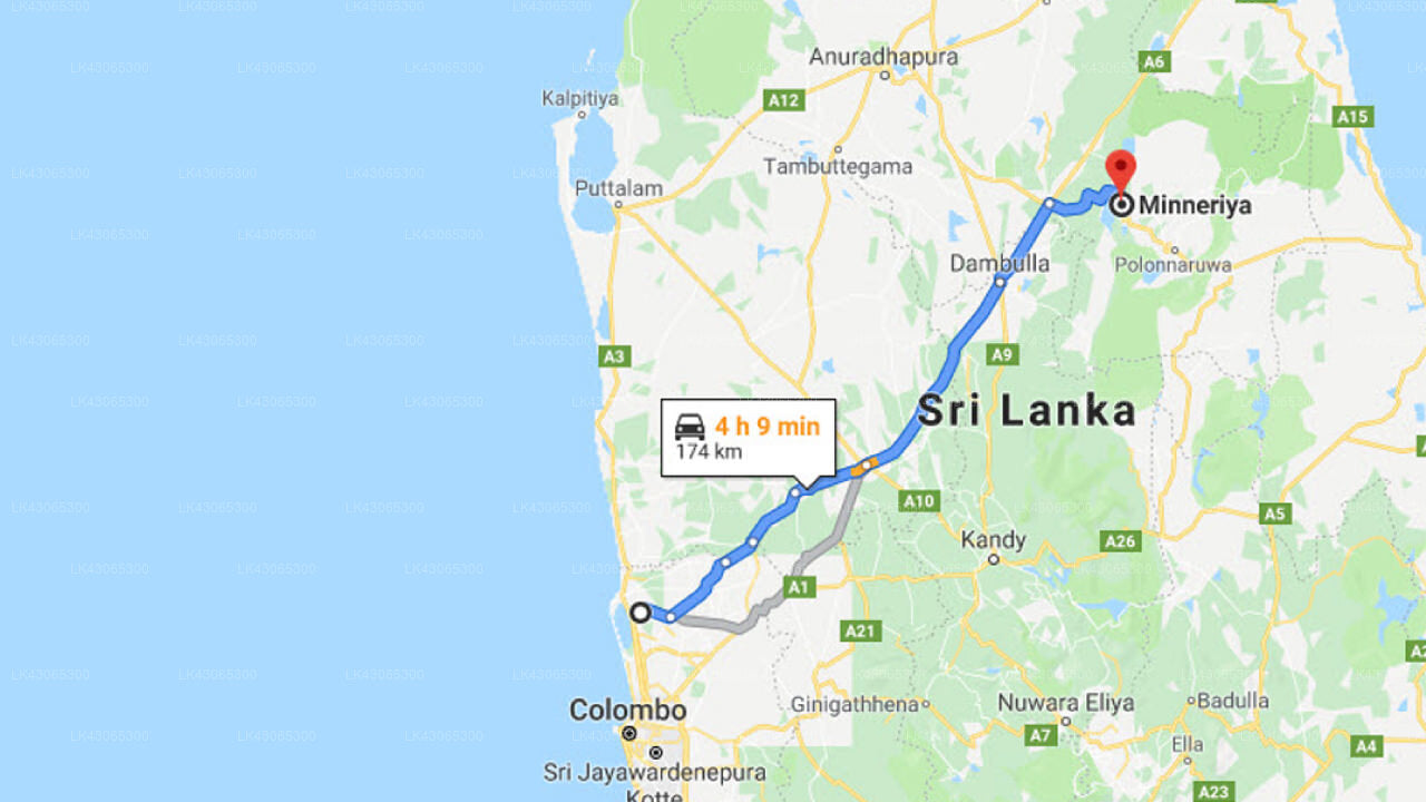 Transfer between Colombo Airport (CMB) and Melad Holiday Bungalow, Minneriya