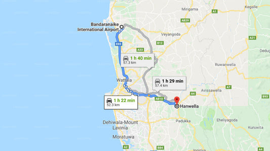 Transfer between Colombo Airport (CMB) and Ambalama Leisure Lounge, Hanwella