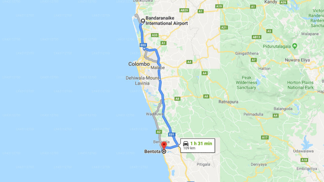 Transfer between Colombo Airport (CMB) and Lihiniya Surf Hotel, Bentota