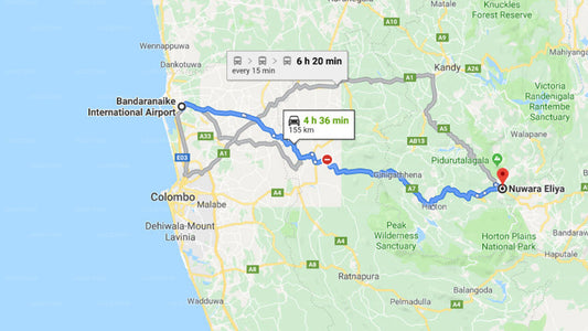 Transfer between Colombo Airport (CMB) and Sanctuary Hills, Nuwara Eliya