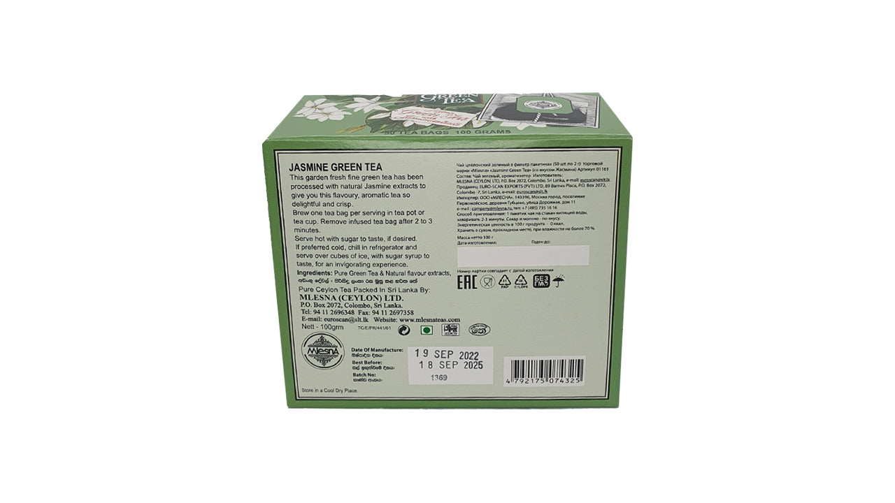 Thé vert au jasmin Mlesna (100g) 50 sachets de thé