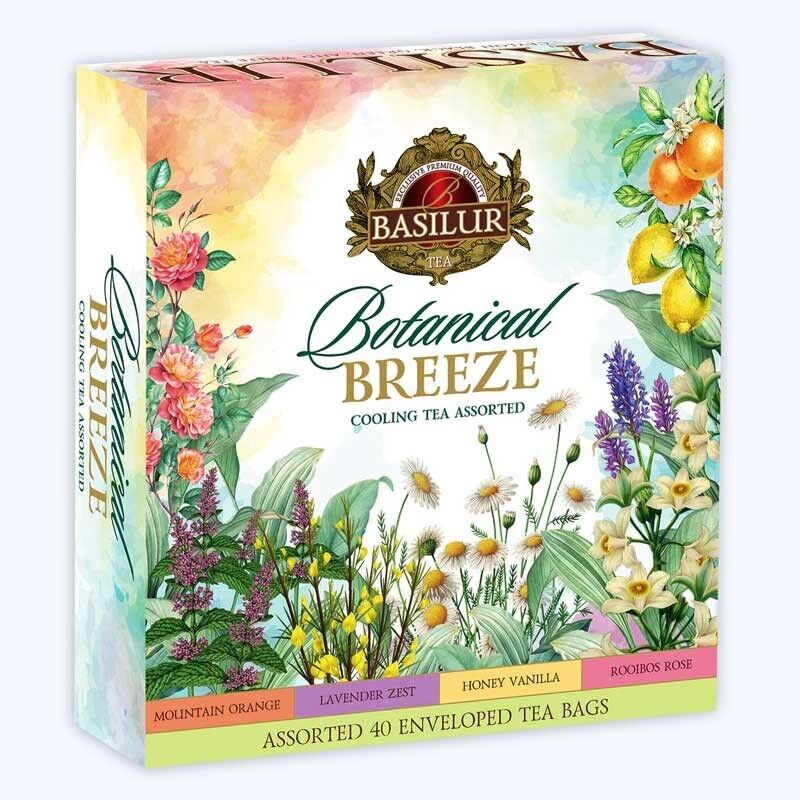 BASILUR BOTANICAL BREEZE - BOX - FLAVOURED GREEN TEA, FLAVOURED BLACK TEA AND FLAVOURED WHITE TEA - FOIL & PAPER ENVELOPED TEA BAGS - COOLING TEAS ASSORTED (80g)