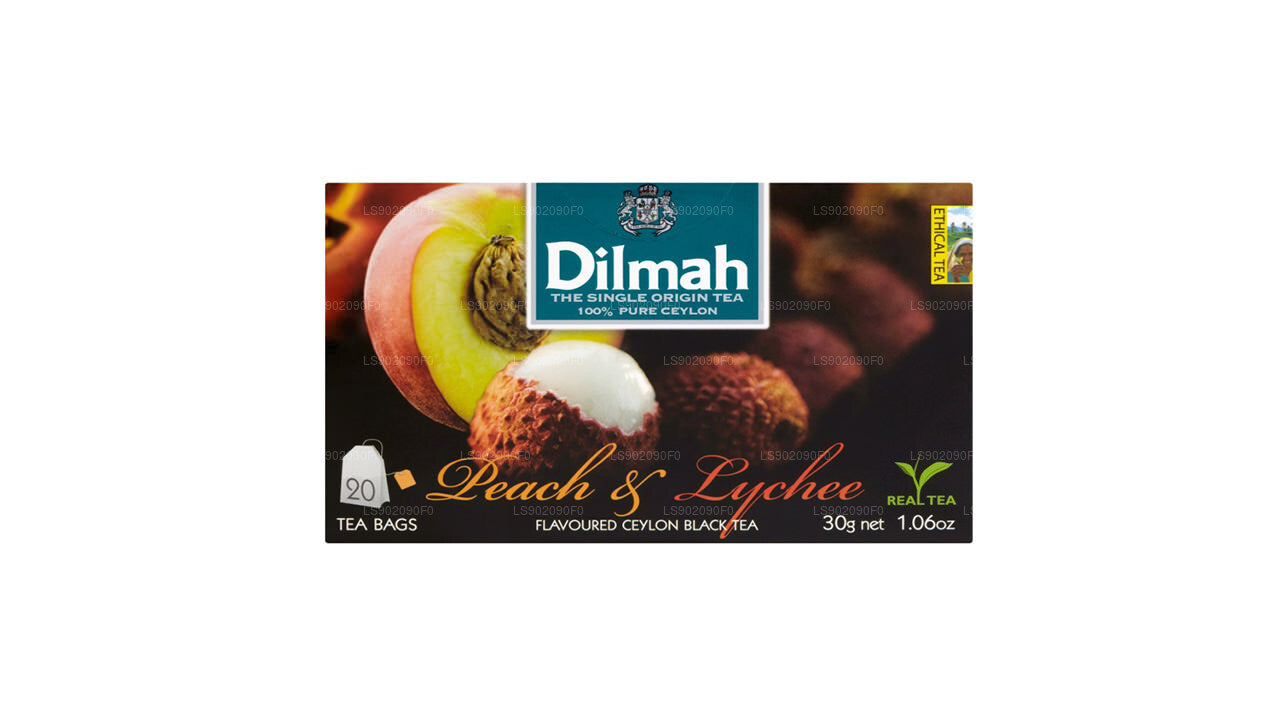 Thé aromatisé à la pêche et au litchi Dilmah (30g) 20 sachets de thé