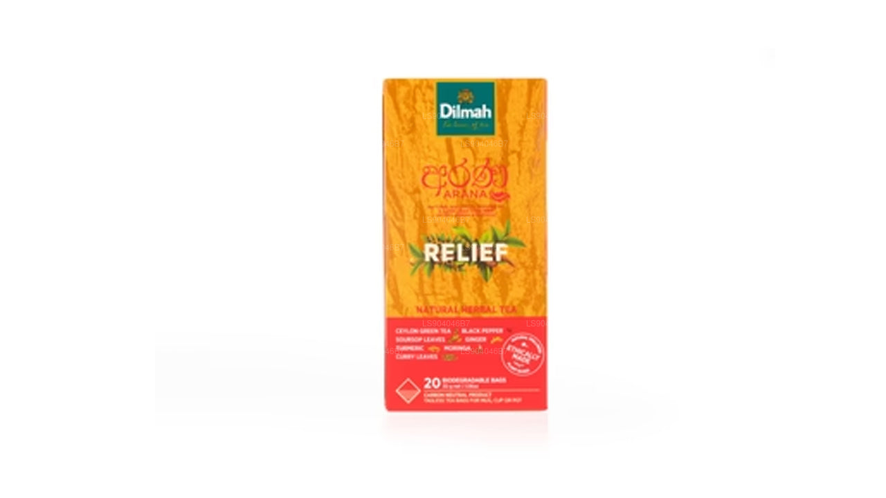 Thé vert naturel aux herbes Dilmah Arana Relief (20 sachets de thé sans étiquette)