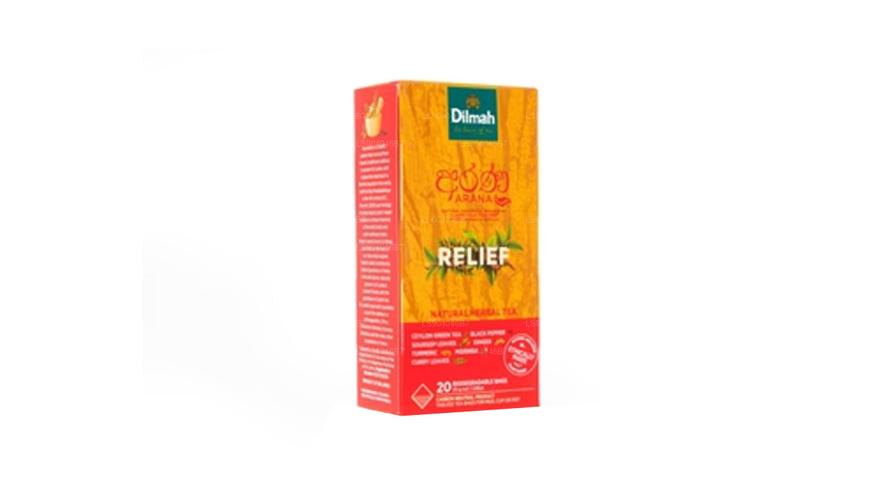 Thé vert naturel aux herbes Dilmah Arana Relief (20 sachets de thé sans étiquette)